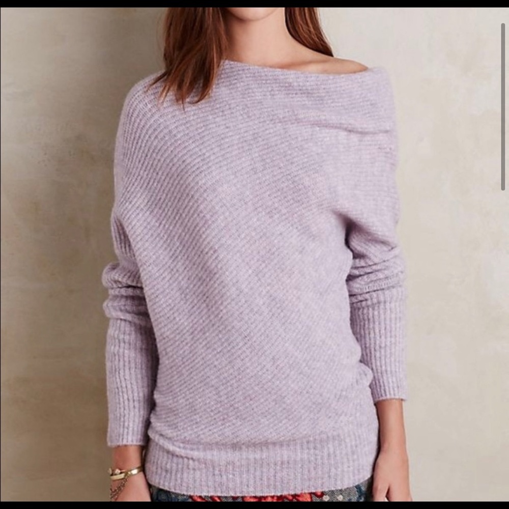 M // Moth for Anthropologie Lavender Caya Draped Pullover Wool Sweater